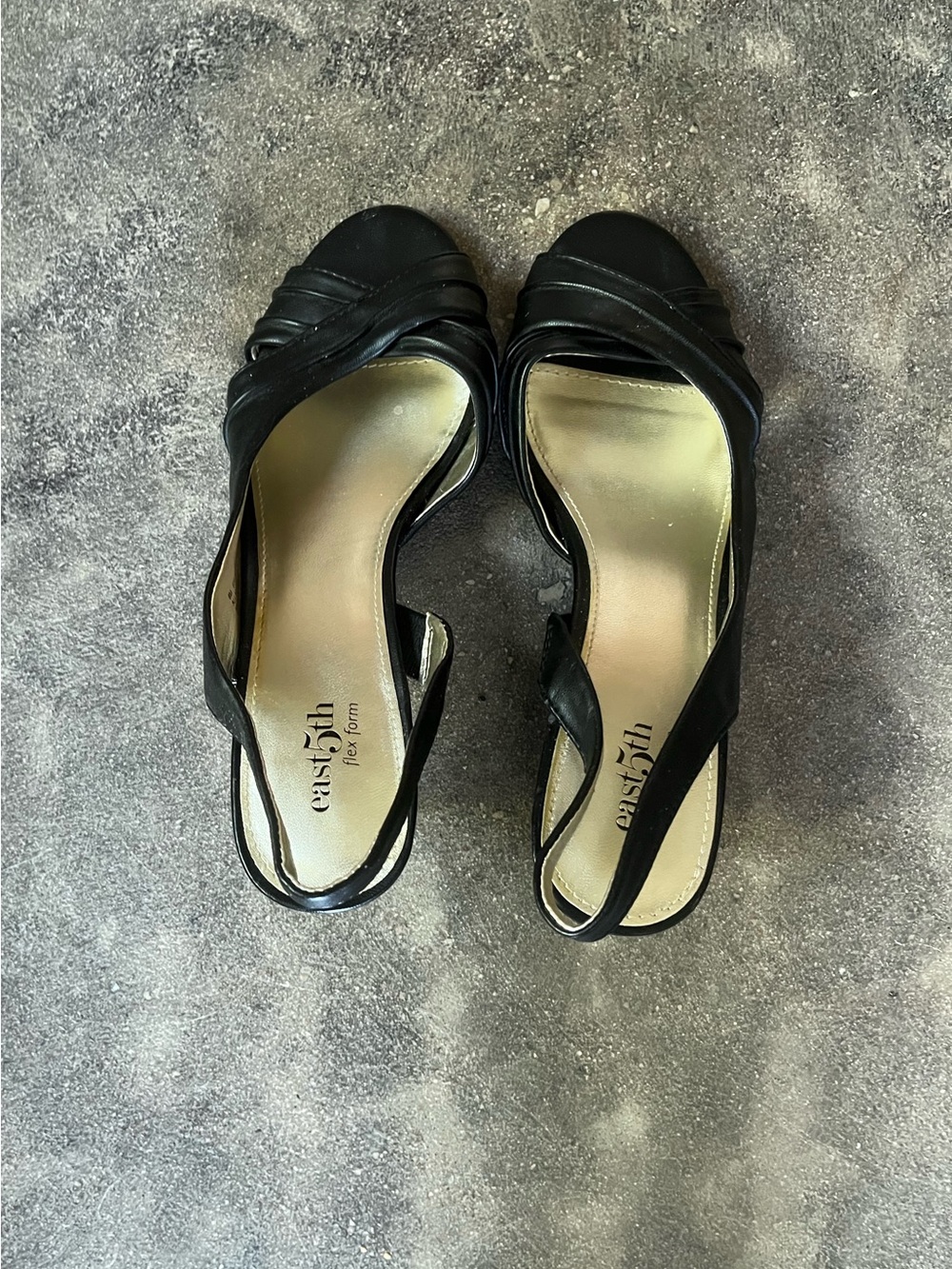 East 5th Black Slingback Peep Toe Heels with Twist Detail